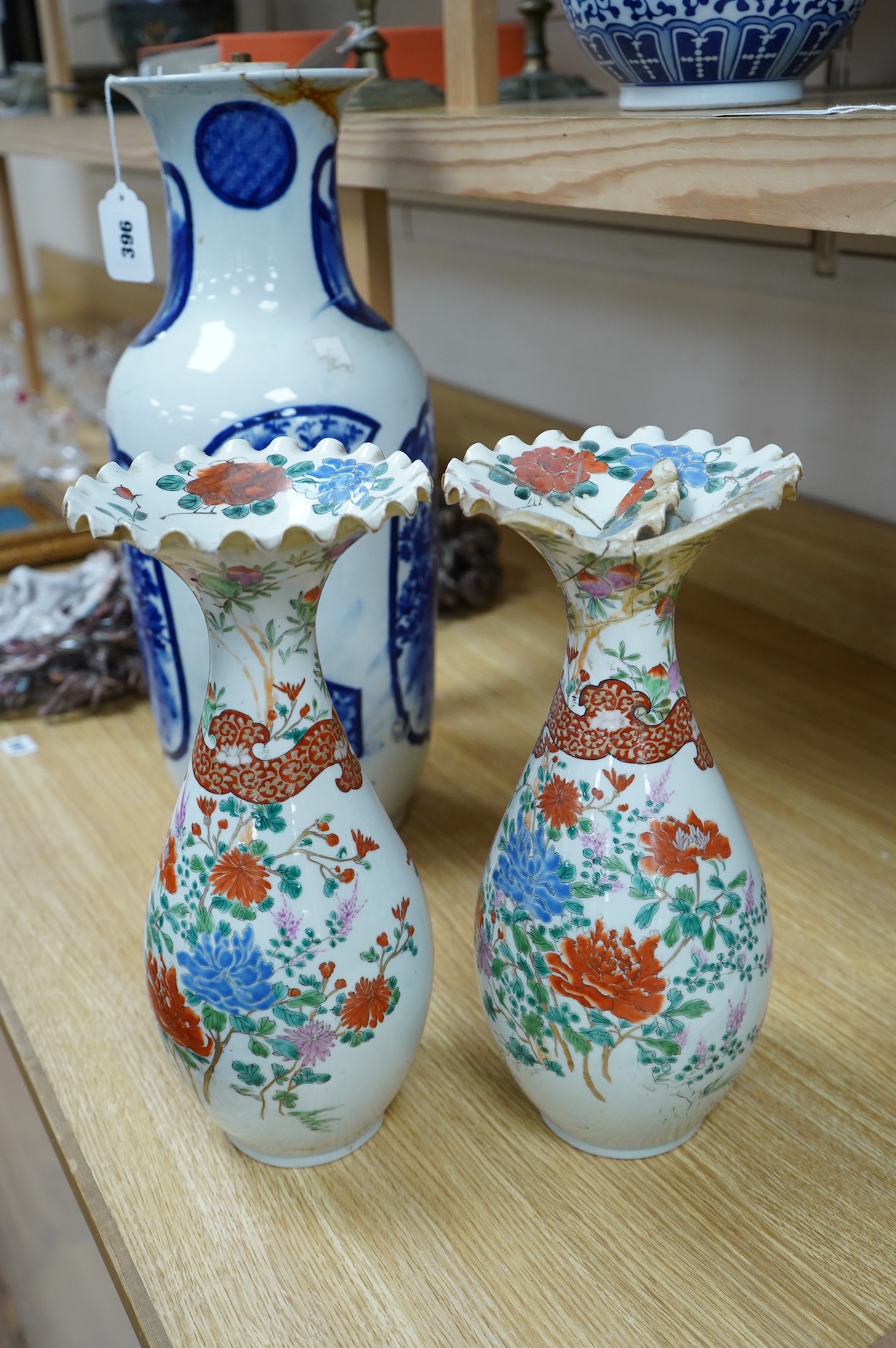 A pair of Japanese porcelain vases, Meiji period, 33cm high